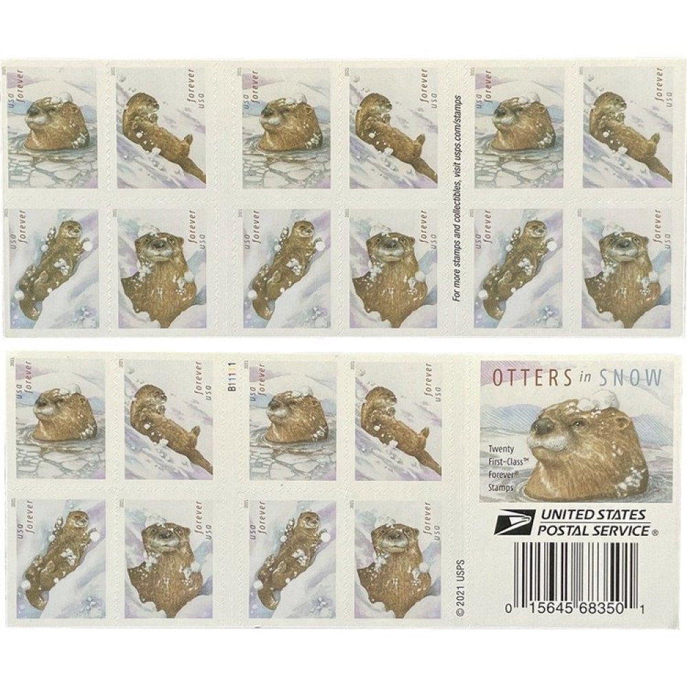 (2021) USPS Otters in Snow Forever Postage Stamps (2021) USPS Otters in Snow Forever Postage Stamps