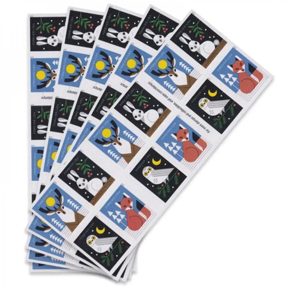2023 Winter Woodland Animals Forever Postage Stamps (a Deer. Fox. Rabbit. and Owl 2023 Winter Woodland Animals Forever Postage Stamps (a Deer. Fox. Rabbit. and Owl