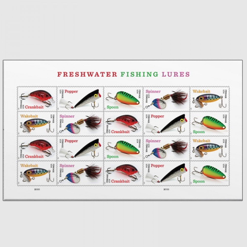 2025 Freshwater Fishing Lures Forever Stamps, Sheetof 20 2025 Freshwater Fishing Lures Forever Stamps, Sheetof 20