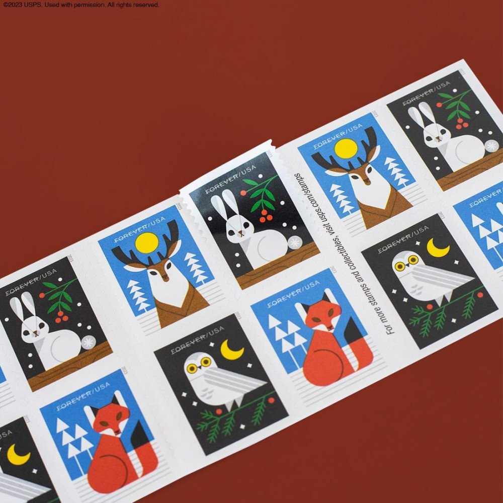 2023 Winter Woodland Animals Forever Postage Stamps (a Deer. Fox. Rabbit. and Owl 2023 Winter Woodland Animals Forever Postage Stamps (a Deer. Fox. Rabbit. and Owl
