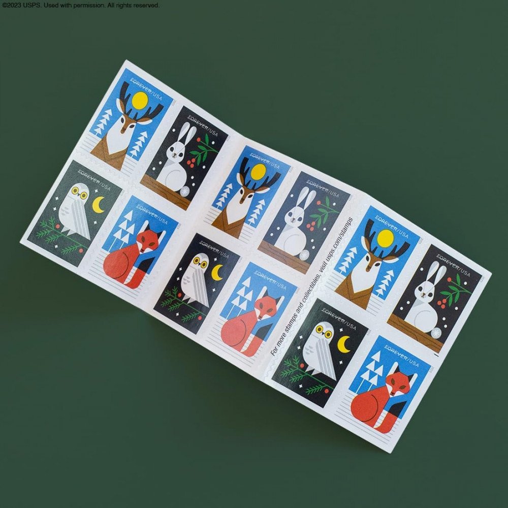 2023 Winter Woodland Animals Forever Postage Stamps (a Deer. Fox. Rabbit. and Owl 2023 Winter Woodland Animals Forever Postage Stamps (a Deer. Fox. Rabbit. and Owl