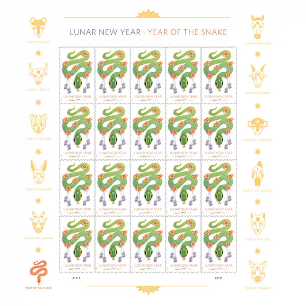 2025 Lunar New Year: Year of the SnakeStamps, Sheet of 20 Forever 2025 Lunar New Year: Year of the SnakeStamps, Sheet of 20 Forever