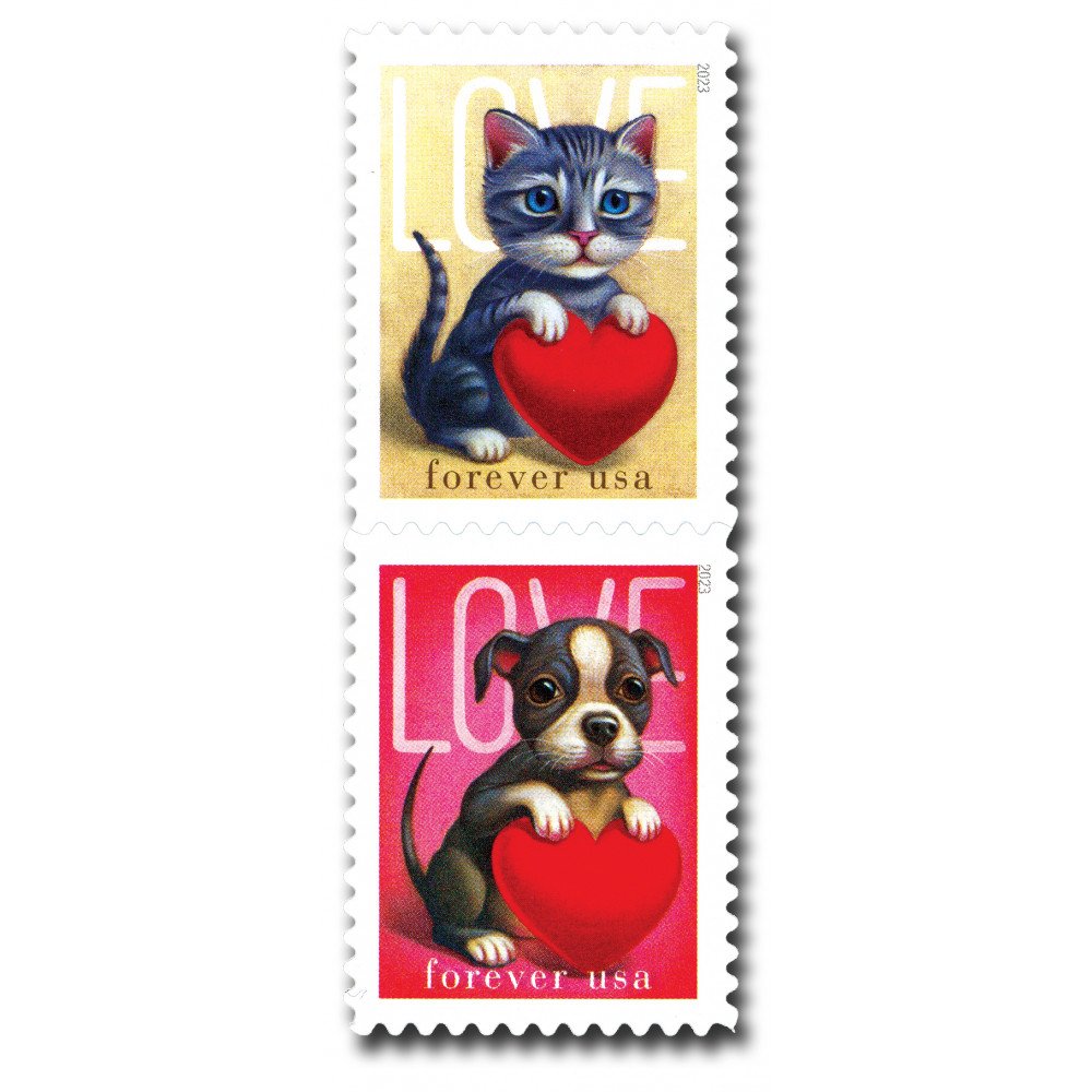 (2023) USPS Cat and Dog Love Forever Stamps (2023) USPS Cat and Dog Love Forever Stamps