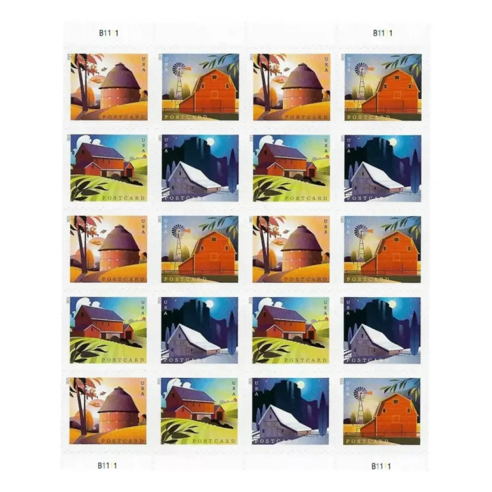 (2021) USPS Barns Postcard Forever Postage Stamps (2021) USPS Barns Postcard Forever Postage Stamps