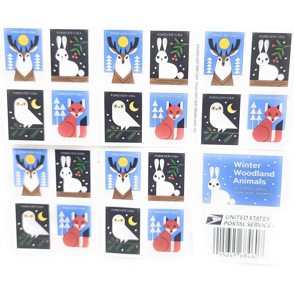 2023 Winter Woodland Animals Forever Postage Stamps (a Deer. Fox. Rabbit. and Owl 2023 Winter Woodland Animals Forever Postage Stamps (a Deer. Fox. Rabbit. and Owl