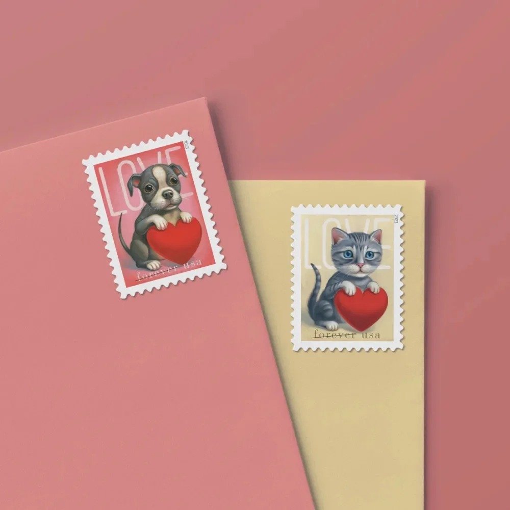 (2023) USPS Cat and Dog Love Forever Stamps (2023) USPS Cat and Dog Love Forever Stamps